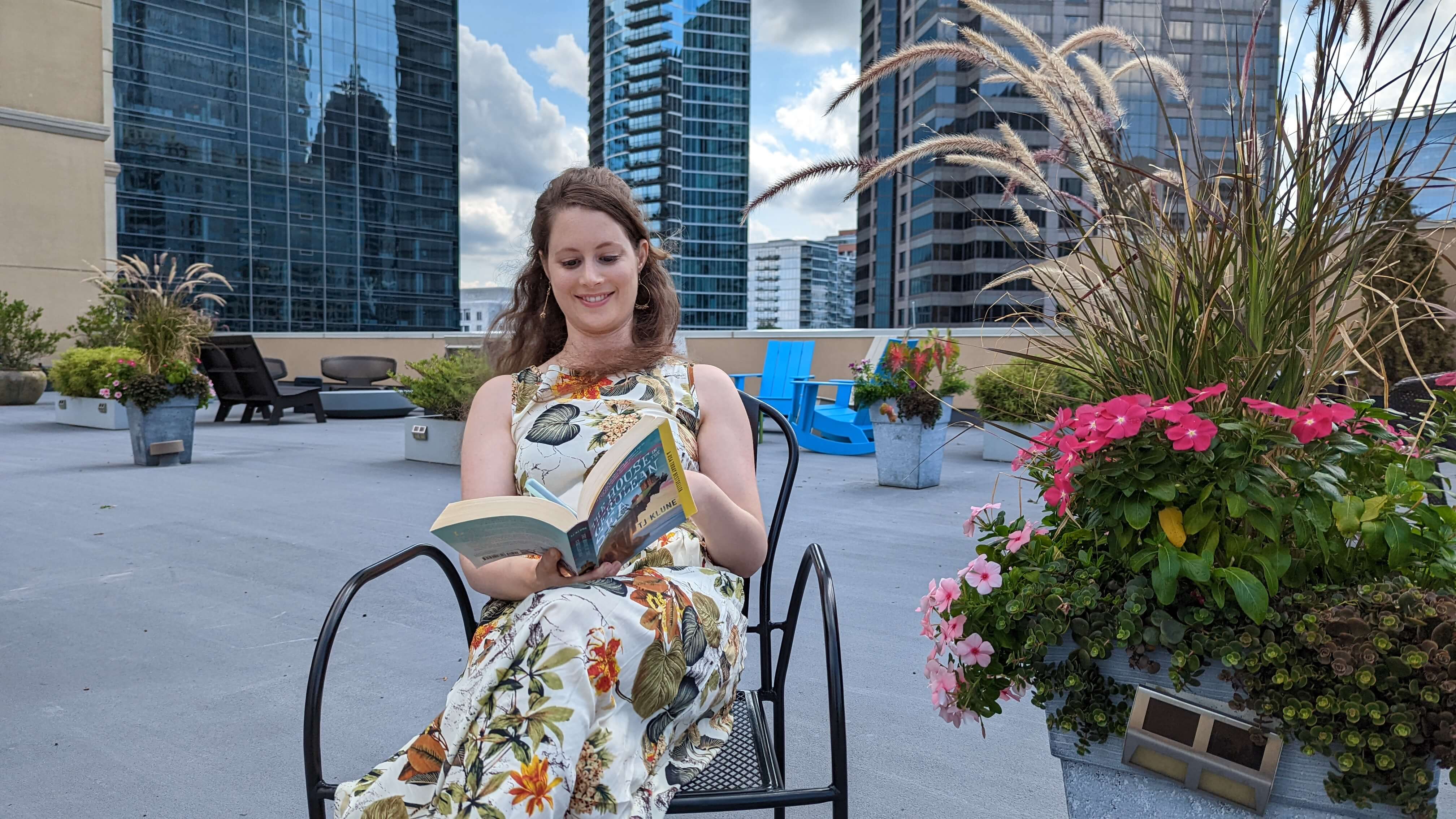 Reading with a city view